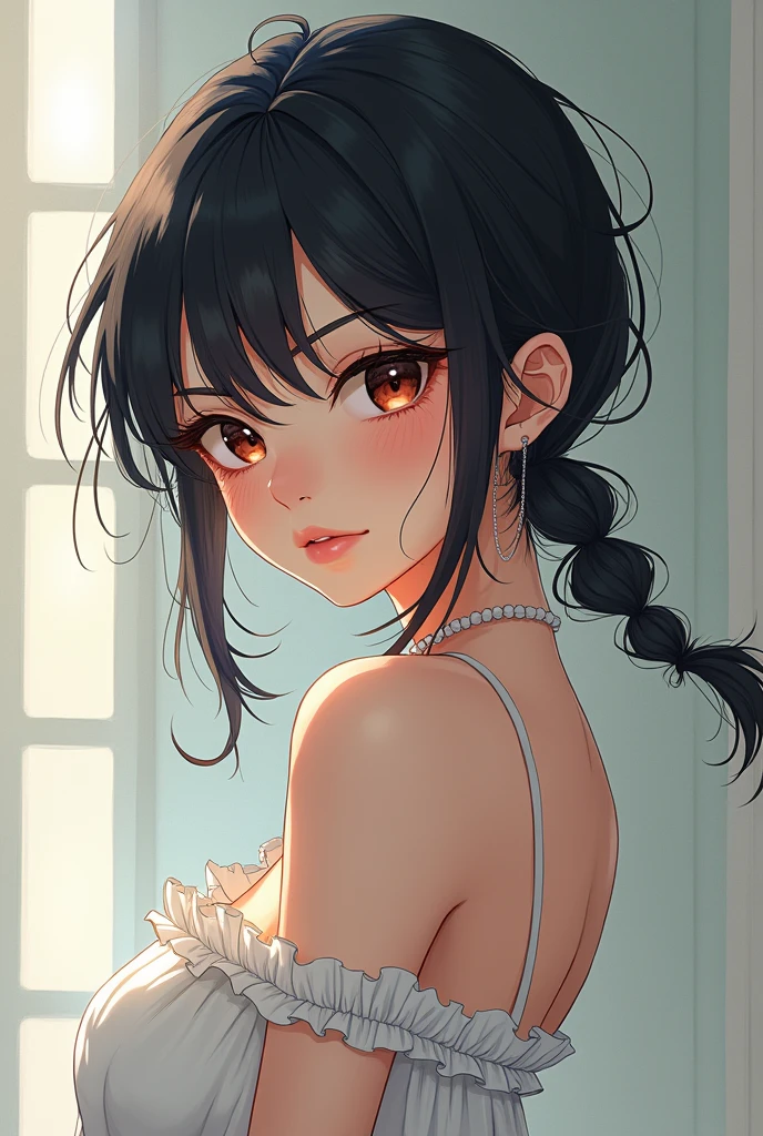 same, girl, Take a step back, exposed bare shoulders, 黑The eye, dark circles, Brown hair, ear nipple ring, jewely, Open your lips, Long gray hair, looking at viewert, back to look back, choker necklace, cropped shoulders, The lips are slightly open, sporty attire, day, depth of fields, 独奏, ((tmasterpiece))((You may be a one-man world,But you can also be international,paradox,Adrian Genius,jenny saville,edward hopper,(RAW photogr,Best quality)(an artistic girl:1.2)(フォトリアリスティック,Live photos:1.3),Extremely Delicately Beautiful, tmasterpiece,hyper-detailing,A high resolution,Best Best Illustration,复杂,depth of fields,1 plump girl,(long leges:1.4),Long gray hair,messy hair,((gentlesoftlighting:1.4))),(pale-skinned:1.4),(Smile shyly),(Movie Angle),lock focus,volume fog,8k ultra high definition,digital SLR camera,high high quality,(filmgrain:1.4),富士XT3,(looking at viewert)