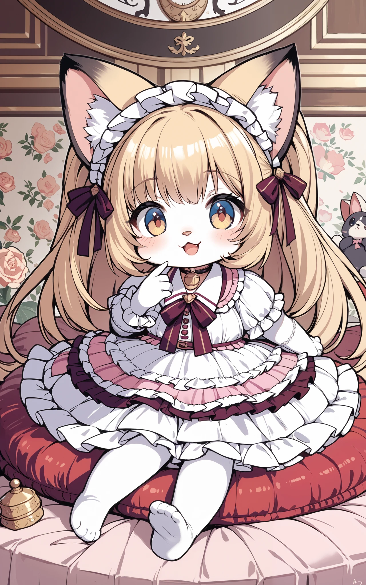 Anime girl with long hair sitting on a pillow in a room - SeaArt AI