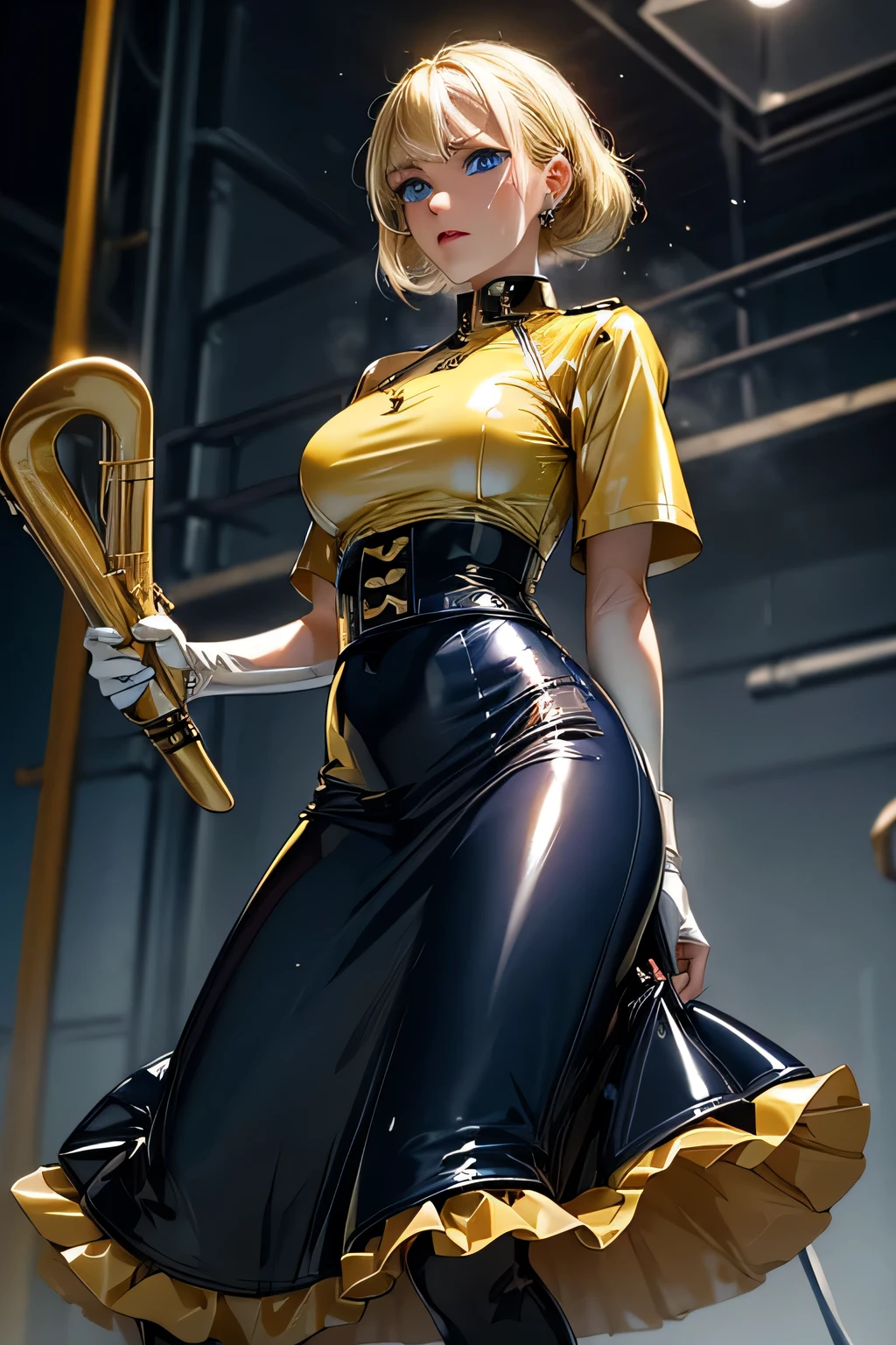 8k ((full body view)) (large eyes:1.3), (Claire), (bladerunner), pokemon, (puffy lips:1.4), defined cheekbones, ((legs spread:1.1)), ((the pit style:1.4))((bra1.6)), tight pants, sash, ((intricate details:1.4))detailed face:1.5), light skin,(puffy lips:1.5) (light skin:1.6), ((sitting pose)),((looking at viewer)), (detailed eyes:1.2), (Muscular:1.3), ((gigantic breasts:1.5)), )highly detailed, ((side view:1.6)), majestic, digital photography, art by artgerm and ruan jia and greg rutkowski, ((jewelry around leg:1.4)), (masterpiece), warm sidelighting, ((black background)), (((blue and gold color palette)))