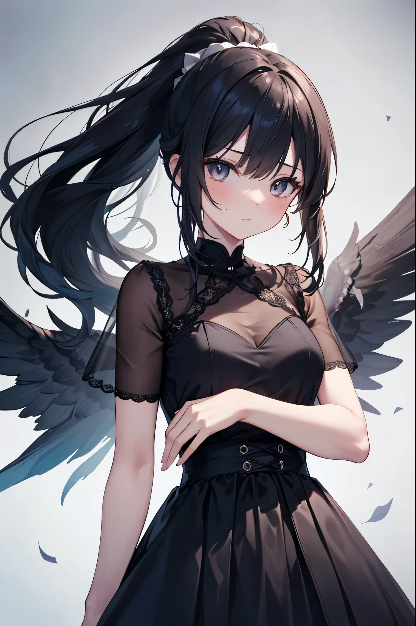 Darkness、One boy、fallen Angel、Grinning、Black Hair、long hair、Highest quality、masterpiece