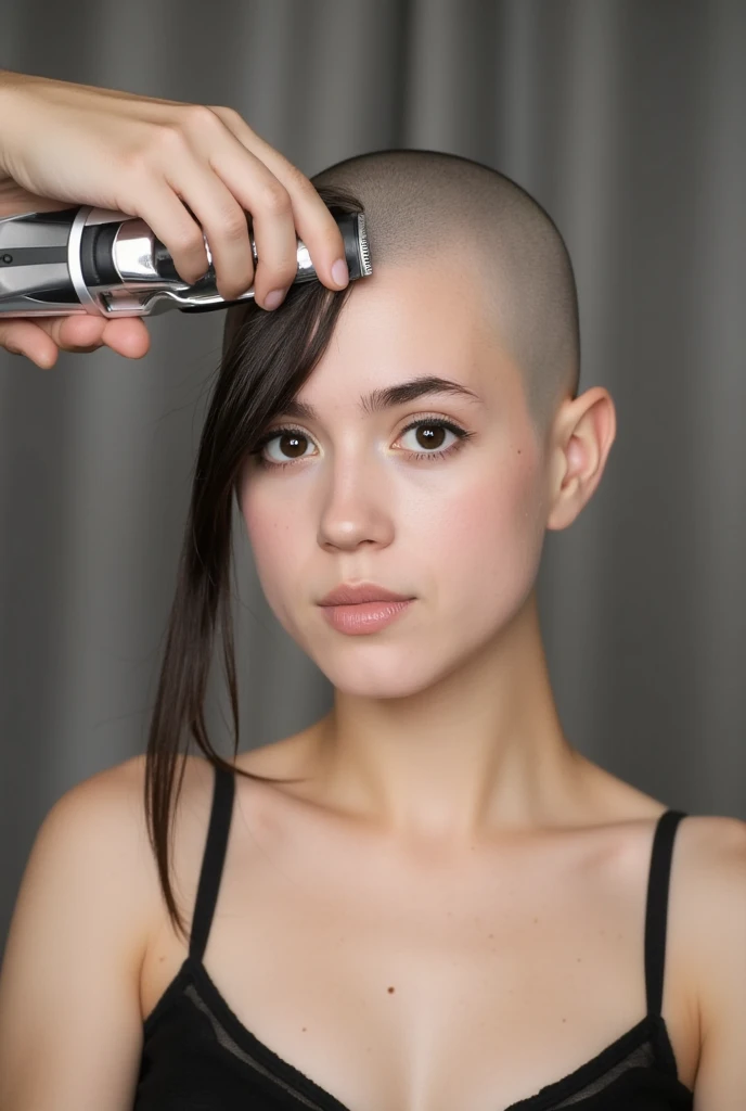 (Woman head Mostly BALD with dark Long hair remaining on one side ...