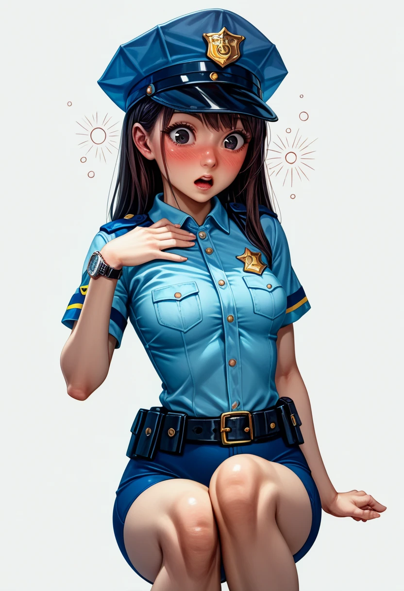 1girl,police costume,smile,small breasts,pencil skirt,high heels,all on fours,from behind