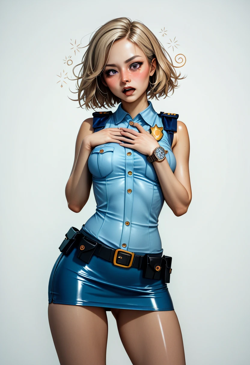 obra maestra, Mejor calidad, Mujer hermosa, cuerpo completo, peinado detallado, completamente sudado, aretes de aro, brazalete de golf, gargantilla, hembra madura, adentro,  utsushimi camie, latex, gorra de visera, pechos grandes, escote, ropa abierta, pelo rubio, Brown eyes, cql, agotador, dudou, ojo de cerradura_escote, Bordado, forro