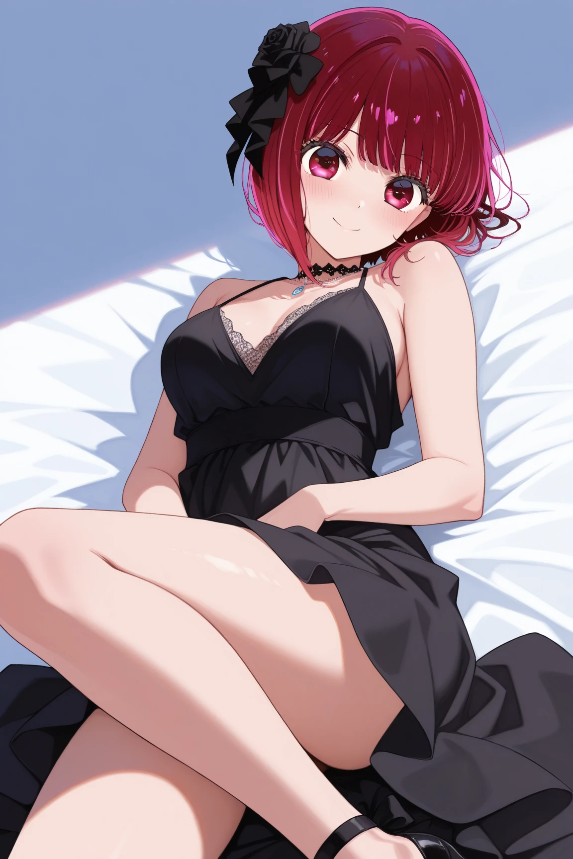 1girl, solo, high detailed, high quality, kana arima, black dress, sexy legs, smile 