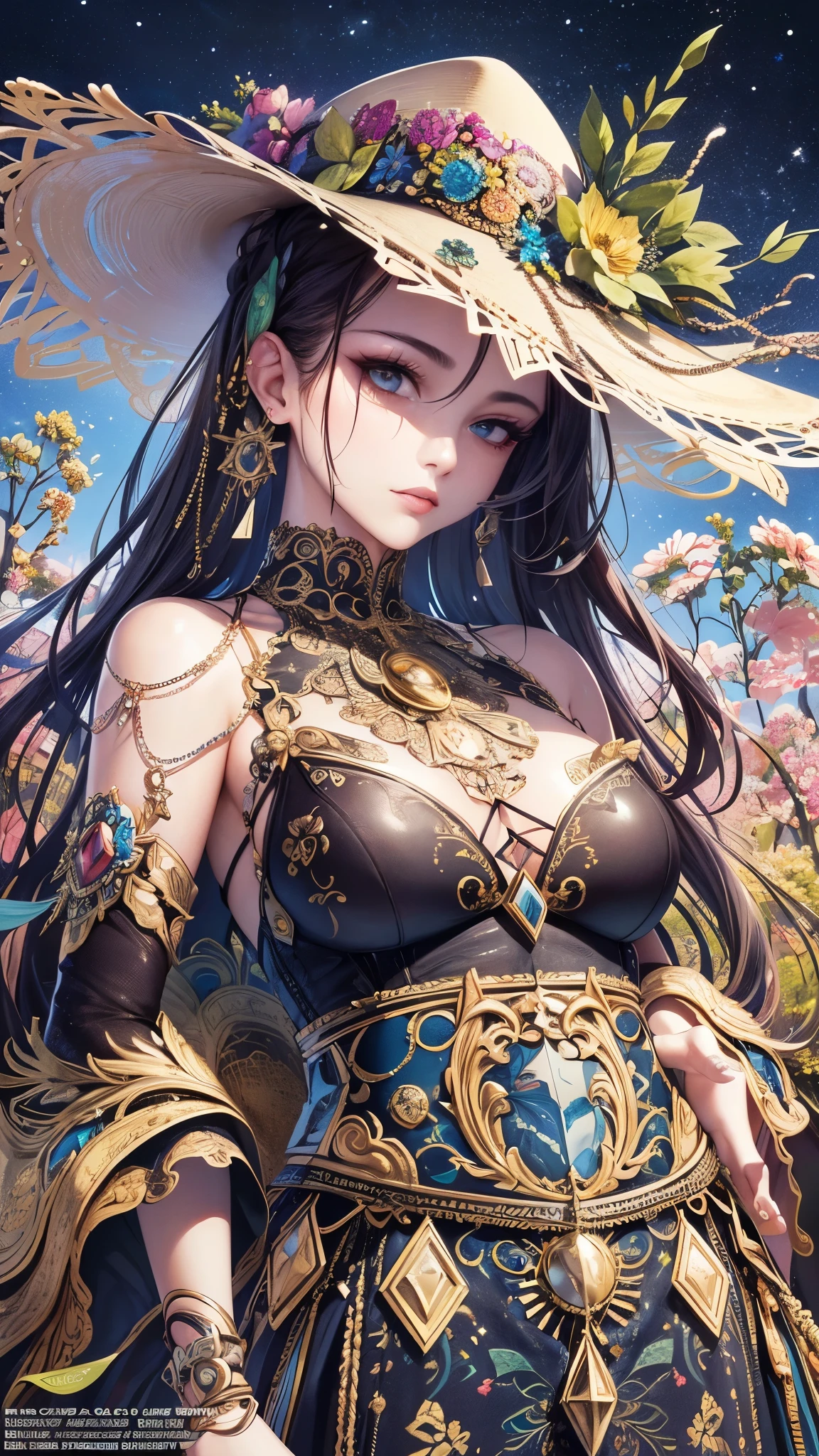 ((Highest quality)),(Ultra-high resolution),(Super detailed),(Detailed Description),((The best CG)),(masterpiece),Highly detailed art,(Art with precise detail:1.5), (Gorgeous dress:1.5, Intricate embroidery:1.4,),Cleavage:1.6,(Upper breast:1.7),Intricate and delicate accessories:1.3,