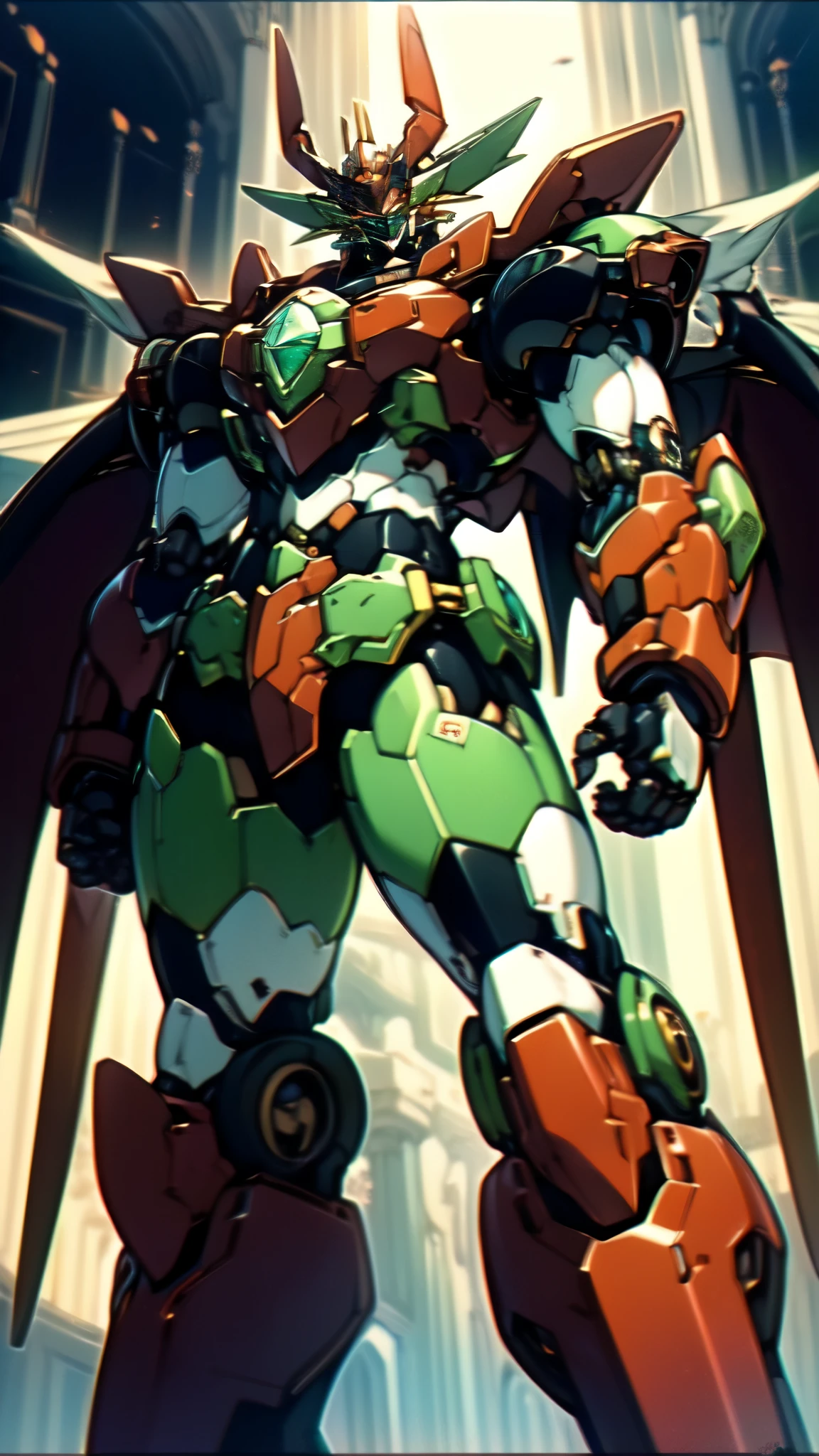 (masterpiece:1.5, best quality:1.5, extremely delicate:1.5), ((male:1.5)), a man wearing a full-face helmet, high-tech biomimetic armored combat suit, (a composite layered chest armor), heavy mechanical design, fully enclosed shoulder guards, matching arm and leg guards, a belt of gemstone, (the color scheme is primarily Yellow with Red and Purple accents, Organic Biotech, Concept Inspired by Super robot, glowing eyes, armor glows, devil wings), stand of a futuristic sci-fi city, this character embodies a finely crafted fantasy-style armored hero in anime style, exquisite and mature art style, metallic, high definition, highres, ultra-detailed, ultra-fine painting, professional, perfect body proportions, golden ratio, anatomically correct, symmetrical face, extremely detailed eyes and face, high quality eyes, creativity, RAW photo, UHD, 32k, Natural light, cinematic lighting, (masterpiece-anatomy-perfect:1.2)