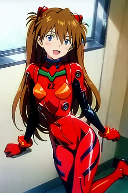 (( top quality)), ((masterpiece)), (be familiar with),  perfect face, indoor, bedroom,  watching viewers,
One woman,  Soryu Asuka Langley,
 open mouth,  with an ecstatic expression , blush, smile,
 small tits,  flat chested, Young girl, Lori,  s,  girl,
 long hair,  twin tails,
Leg spread,