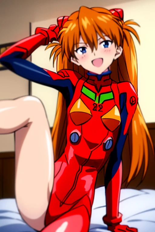 score_9, score_8_up, score_7_up, score_6_up, score_5_up, score_4_up, (source_anime), 1girl, neon genesis evangellion,( asuka langley soryu, small breasts, big Thighs, puffy nipples), far, full body, Revealing the breasts, Masturbation, pussy, Squeezing nipple,