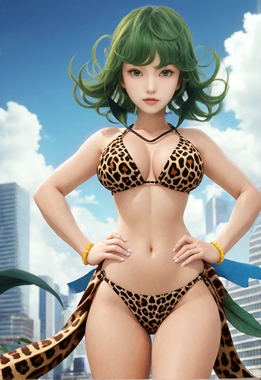 Green haired、Tiger Bikini Demon Girl、Spaceman、Flying in the sky、Tiger Island Nozomi Bikini、Tiger print long boots