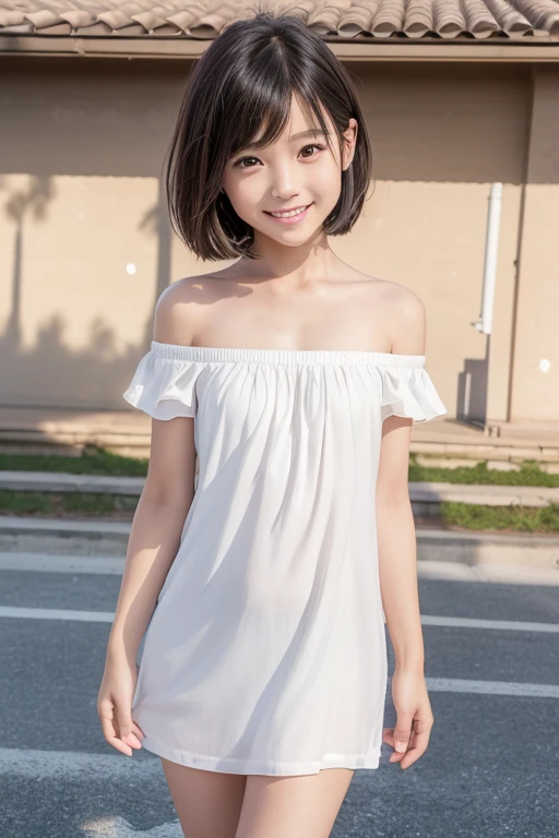 ((top quality, 8k, masterpiece: 1.3, raw photo)), Sharp Focus: 1.2, (1 aespa girl: 1.2), (Realistic, Photorealistic: 1.37), (face focus: 1.1), cute face, small breasts, flat chest, short hair, sitting, from below, hand on cheek, sunlight, movie lighting, A beautiful girl wearing a white chiffon dress and staring at the countryside at dusk