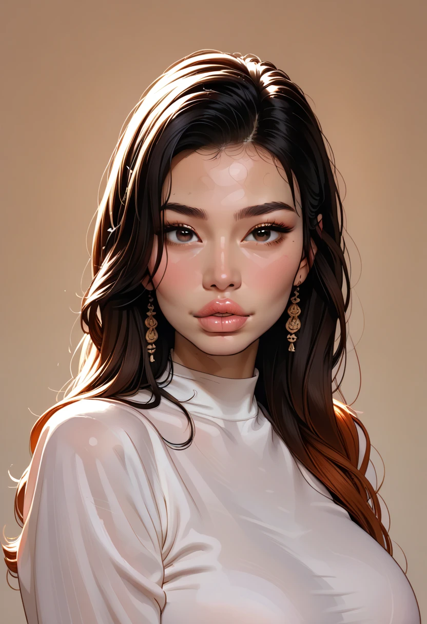 masterpiece, best quality, young asian woman ohwxmc, in white shirt, portrait, looking at viewer, simple background, huge bimbo, lips,,huge glossy lips, kissing lips,