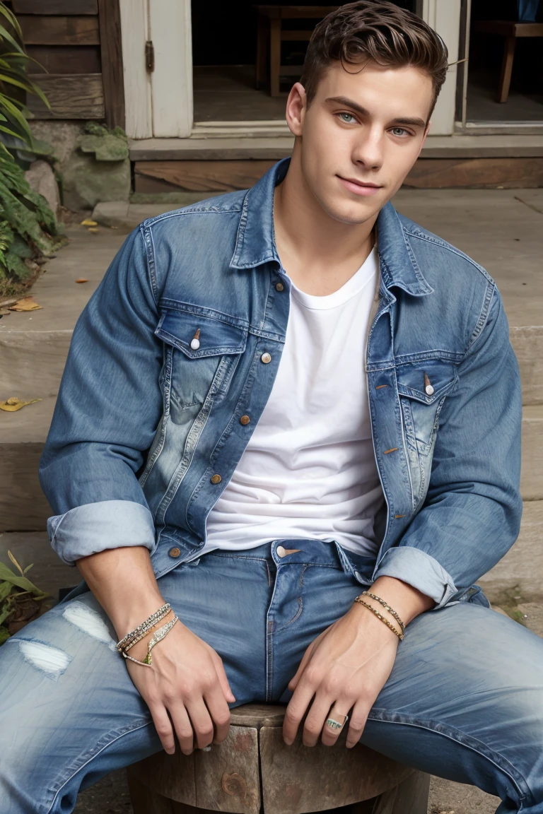  Jack's photo _Dalton ,  Natural relaxed expression ,  wearing a denim jacket ,  wearing a beaded bracelet ,  wearing a Henry shirt and shabby jeans