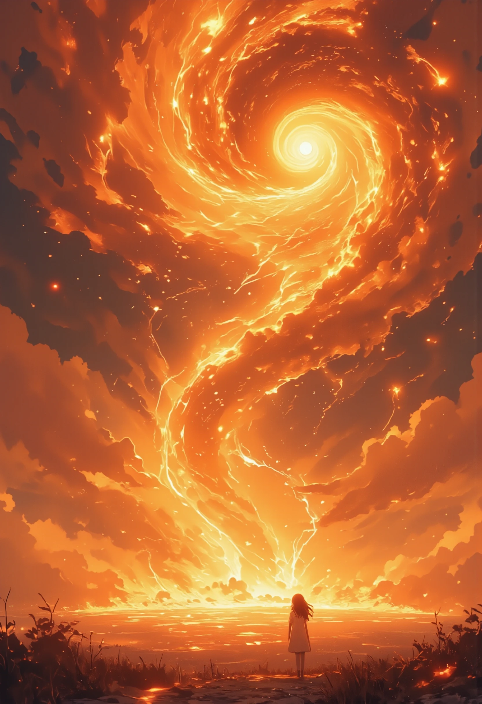 1girl standing at sun surface. looking huge solor tornado.focus on solar tornado. close-up of solar tornado.polar vortex.at ground, there is Solar flare, Solar spicule,solar prominence,Solar plage ,solar corona,coronal loops,dark filament,chromosphere,Solar transition region.,changed all the pictures to a space theme and changed the girl to a boy and he was just a shadow