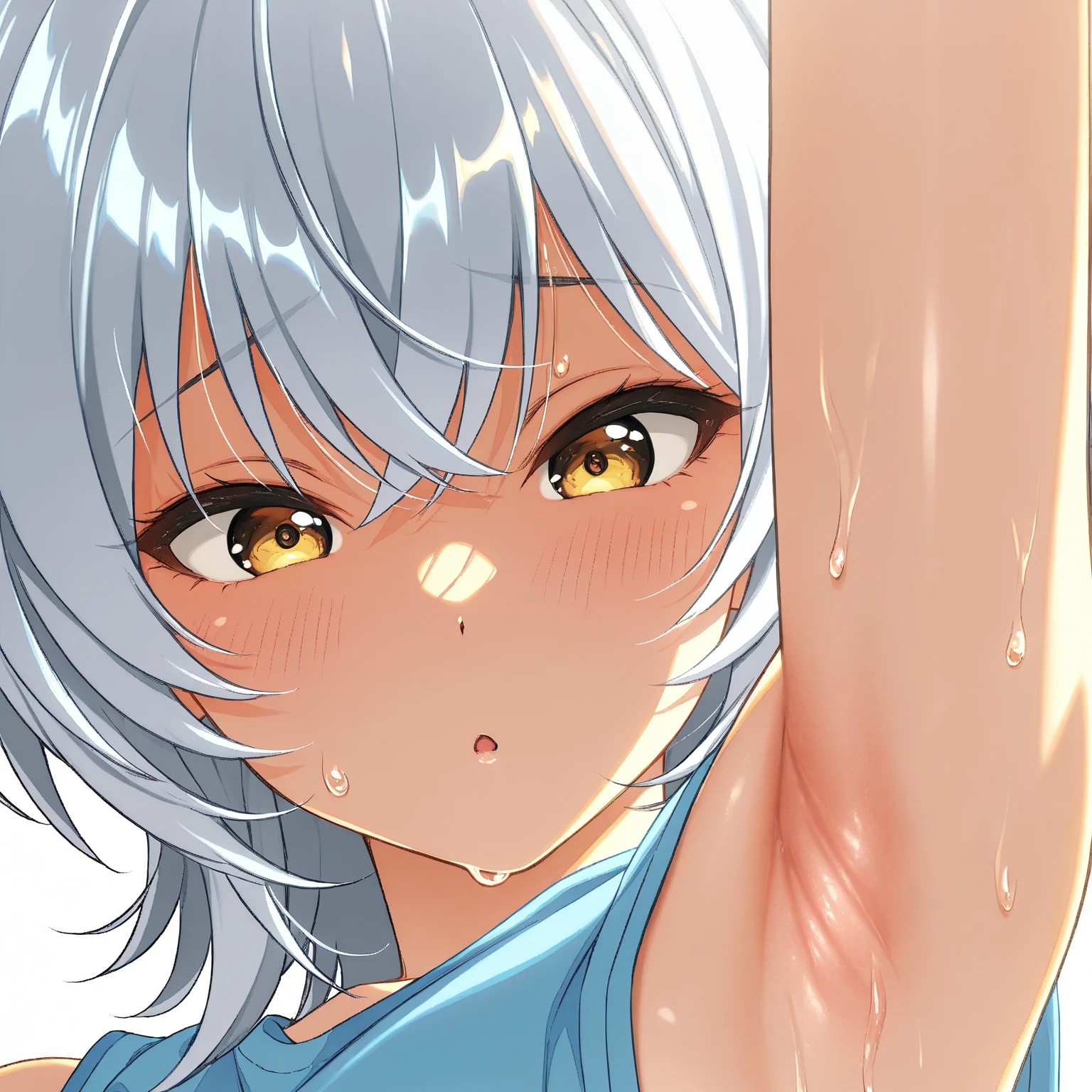 nsfw,(super fine illustration,8K CG wallpaper,best quality,extremely detailed,ultra high res,best aesthetic),(cowboy shot,from front),idolmaster, {{{anastasia}}}, (16yo, beautiful girl),(beautiful blue eyes), (beautiful silver hair), ((((extra short hair)))), ((spiky hair)), (((mullet hairstyle))), (wet hair), (wet skin), (sweat), (steam), (flat chests,midium breasts),((slender)),,(blue idol dress),((See-through)) ((nudity:1.4,topless:1.4,bottomless:1.4,expose breasts, breasts out)),((((pubic silver hair:1.4))), ((live stage,Spotlight:1.2)), ((((spread legs)))),(standing split),(open mouths), (shyness), (out tongue:1.2),(feel good), (one eye closed:1.2),(((sex,cowgirl,pov))),(happy smile, upper_body),(cum shot:1.2),(bukkake:1.5),(cum on face:1.5),(cum on armpit:1.3),(ecstasy face:1.5),(peace sign:1.3),(looking at camera),