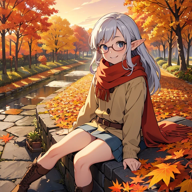  Masterpiece ，  top quality，  high image quality，( super flat ,  flat shading to bring panties to the side )，Elf、Glasses，Beautiful silver hair、  fisheye lens ， Beautiful young mother and adorable daughter，  warm scarf， (naked)， long hair，  boots, smile, smile，White Breath，fun, play，Autumn park garden， Beautiful autumn leaves ， vaginal discharge from fallen leaves ，Autumn sky，dusk， Beautiful Sunsets ，Wide angle，  bright color ，watercolor, Ghibli style，Strong winds， Girl Temptation，