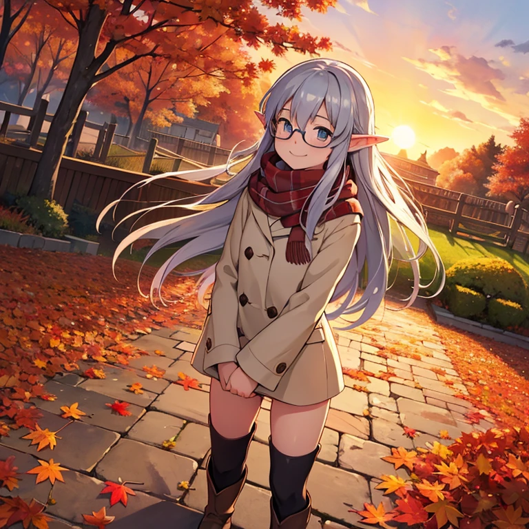  Masterpiece ，  top quality，  high image quality，( super flat ,  flat shading to bring panties to the side )，Elf、Glasses，Beautiful silver hair、  fisheye lens ， Beautiful young mother and adorable daughter，  warm scarf， (naked)， long hair，  boots, smile, smile，White Breath，fun, play，Autumn park garden， Beautiful autumn leaves ， vaginal discharge from fallen leaves ，Autumn sky，dusk， Beautiful Sunsets ，Wide angle，  bright color ，watercolor, Ghibli style，Strong winds， Girl Temptation，
