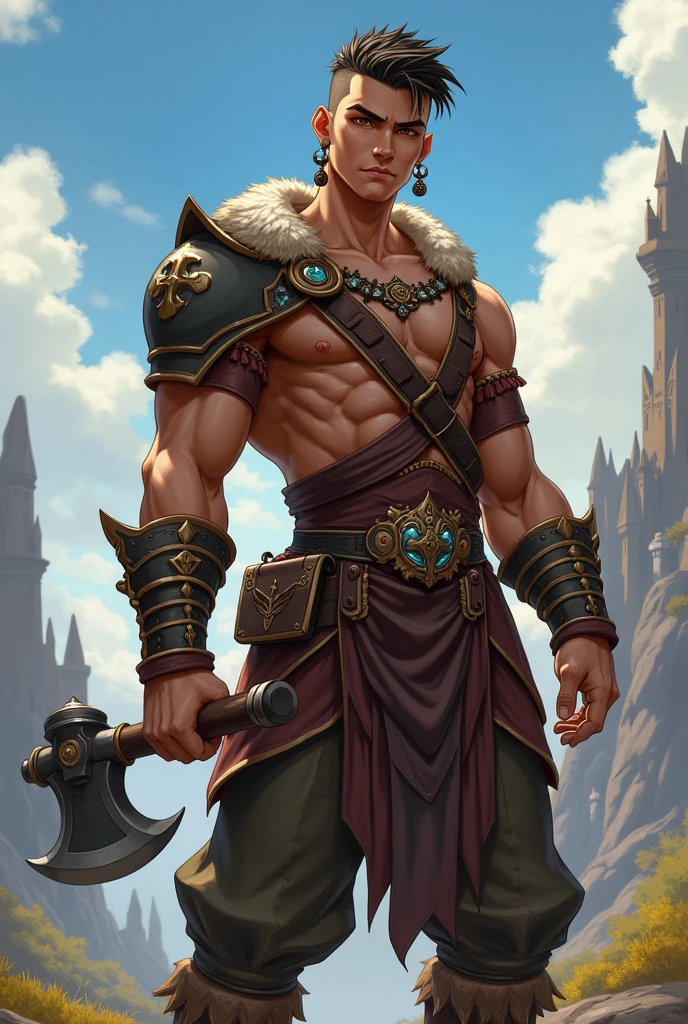 （Masterpiece artwork，Superior Quority，best qualityer），pix，pixelart，o elfo，lesbian full body，（darkskin），pectoral muscle，abdomen，（handsome man），long spear，guerreiros