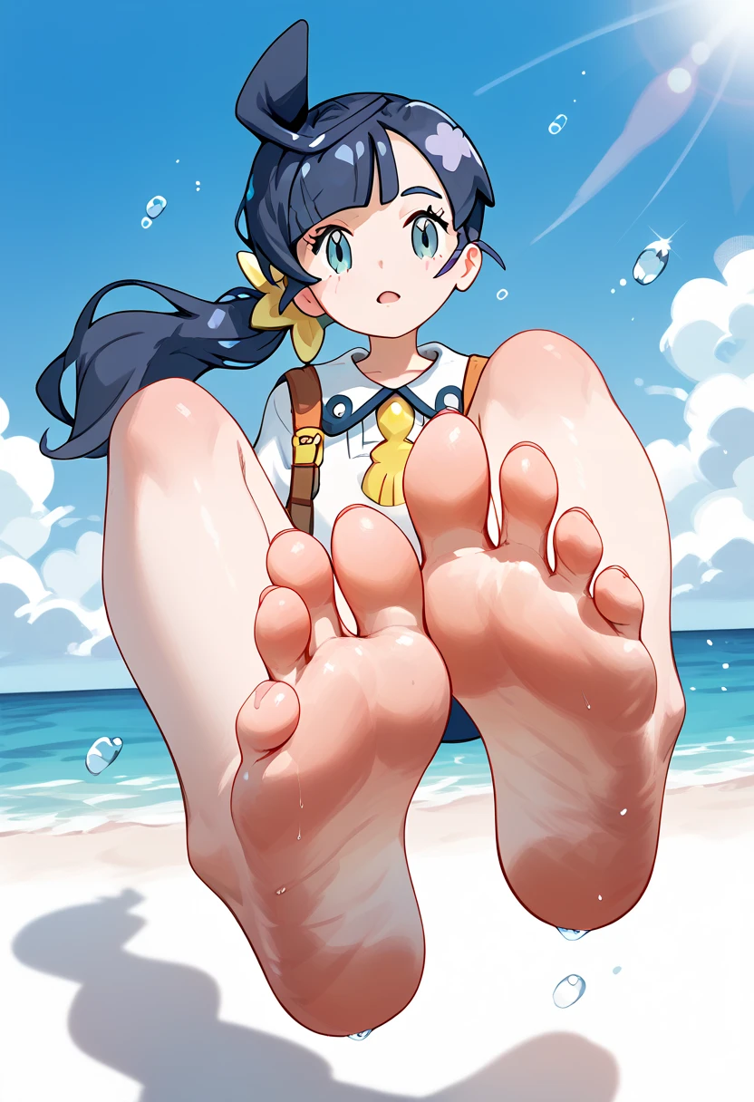 Chloe ceries (pokemon) , foot focus,2 sole,barefoot, masterpiece, Highest quality, Very detailed, high school girl、Diving