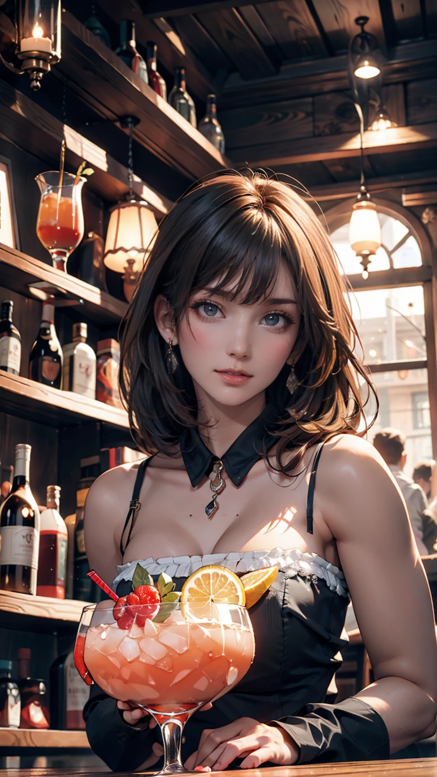 Alice, Anime art style, One girl, 一人in, chest, Looking_in_Audience, smile, short_hair, Open_mouth, big_chest, reis_eye, hair_between_eye, upper_boisy, white_hair, :is, Blurred, chef