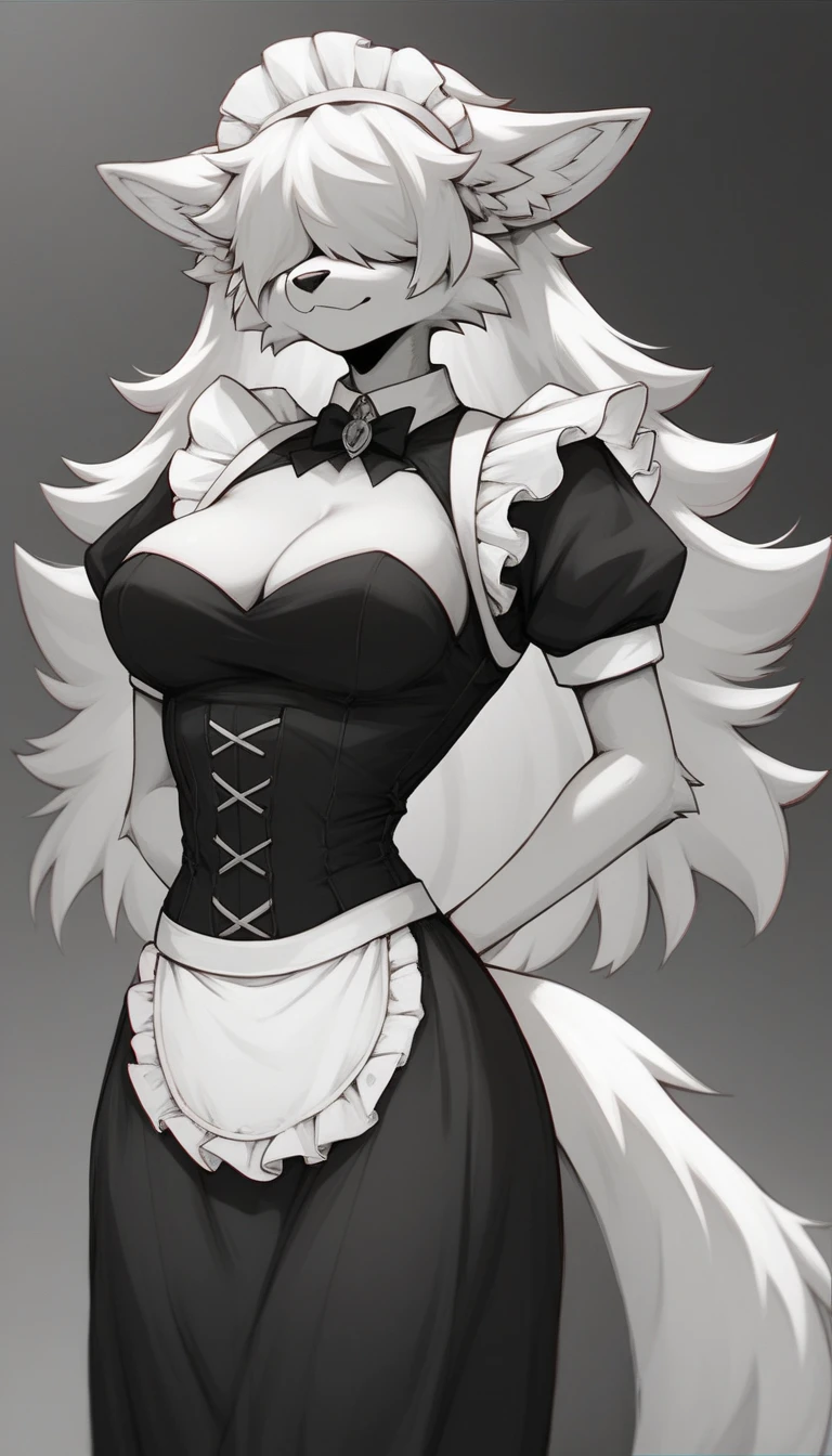 Reshiram,furry,Shark tail,Mo is cute.,Bust 87,Waist 57,Thigh 85,very good,Good resolution,Wear a maid's outfit.,Sweating,good shadow details,shade,Passionate mood,sexy body