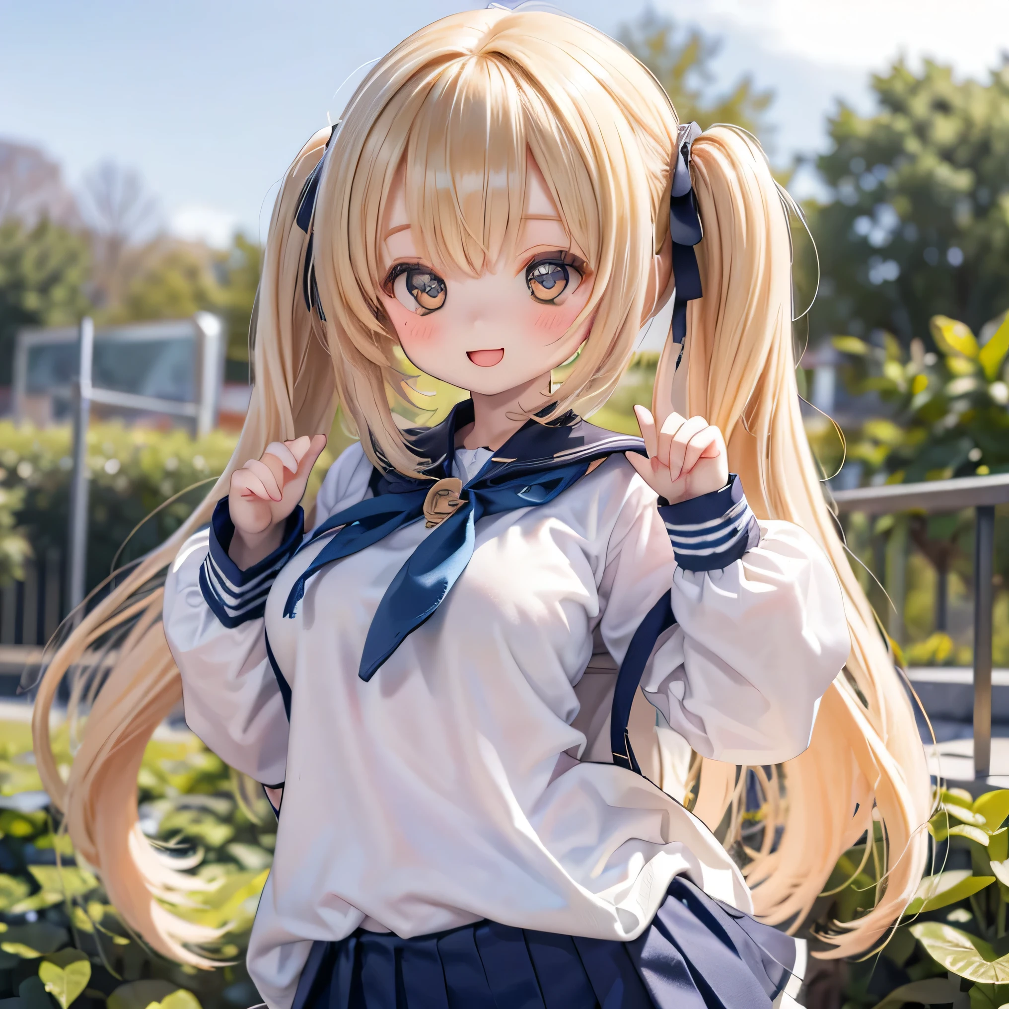 Ermine Girl((((school uniform ))))The school grounds of Wariza School、smile, Erotic look
