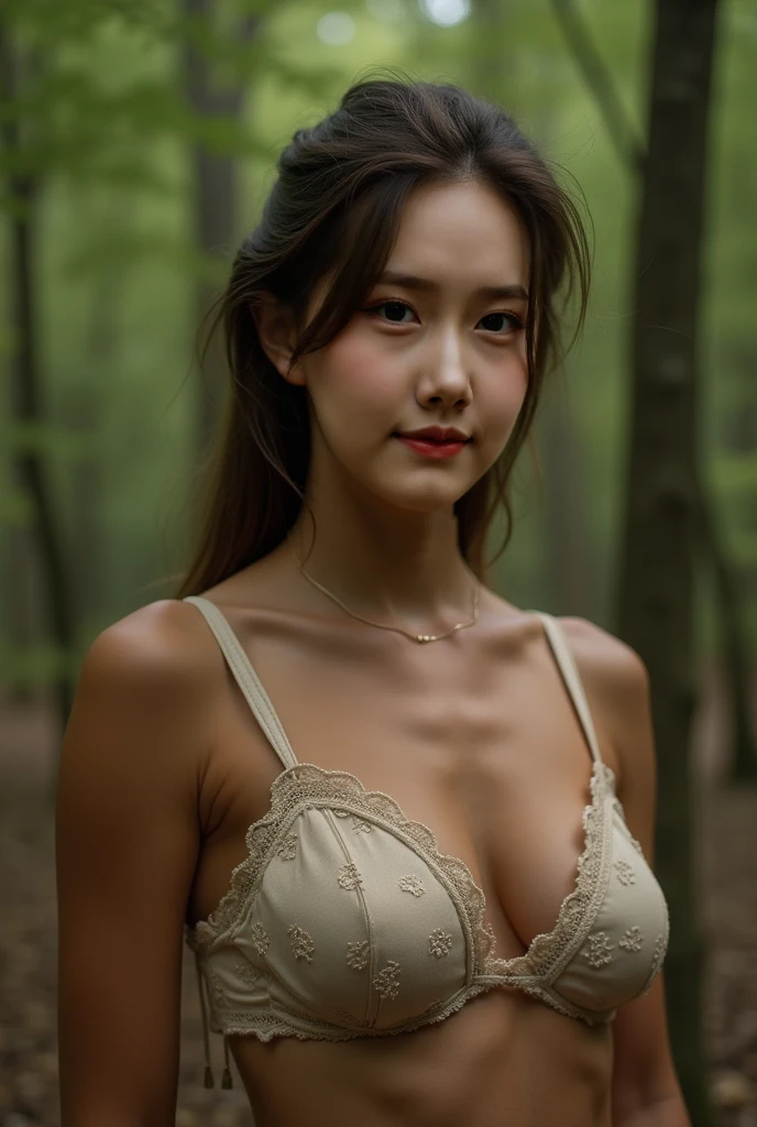 (masterpiece,High resolution,high quality,16K),(Beautiful and realistic Japan people、Beautiful girl in a brown dress standing in a dark forest), Magnificent style, Octane Rendering, Spooky Forest, Beautiful Face, Surreal, Son of God:1.3, Glamorous Body:1.4、realism, masterpiece, The best of art., Clear Eyes,Short Bob、Perfect Anatomy、Beautiful body、Beautiful Skin、At work、