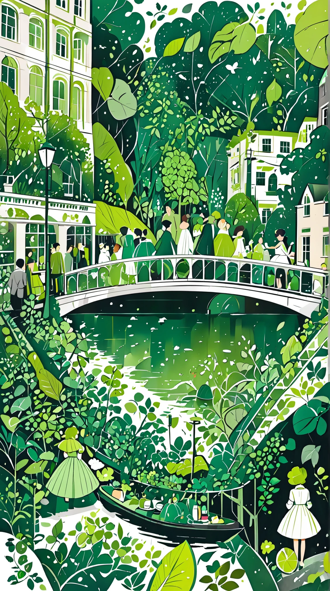 Nation, London, illustration with leaf green as the main color, Graphic, Game change, green, riverside, society, universe, collage illustration, lady, city, cute, beautiful, ivy green illustration, citron green illustration, emerald green illustration, Edinburgh, muffin