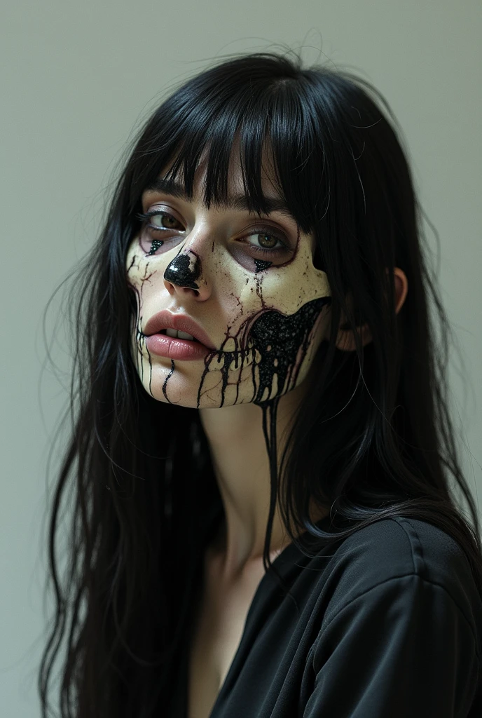 a woman with a horrifying face, extremely ugly and distorted features, sunken eyes, gaping mouth, rotting skin, a skeletal body, unhealthy and uncomfortable appearance, in a dark, unsettling horror atmosphere, highly detailed, photorealistic, 8k, best quality