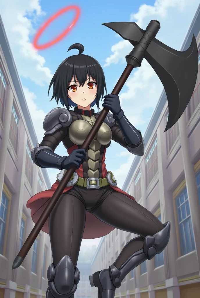 (masterpiece:1.4), (best quality), (detailed), (8k), inzaniak, (solo, 1girl, cowboy shot), forest, boss, (black eyes:1.2), small breasts, wide hips, (dark skin:0.8), brown hair, sidelocks, ponytail, completely nude, smiling, looking flustered, half closed eyes, vagina, full body, knightgirl, armor, gauntlets, shoulder armor, shin guards, barefoot, open toed footwear, standing