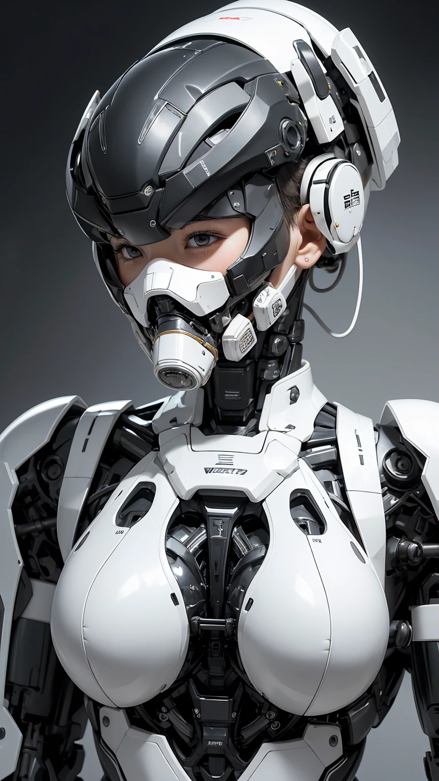 masterpiece, best quality, 1girl, blonde hair, short hair, cyborg, robotskin, mouth mask, blue eyes, (glowing eyes:0.5), robot joints, upper body, looking at viewer, solo, sketch, simple background <lora:RobotSkin:1>