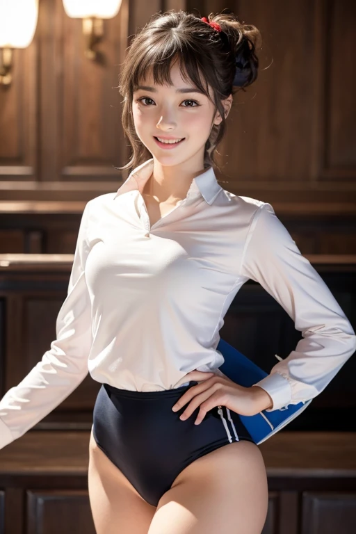 realisitic, Photorealistic: 1.37, Masterpiece, colourfull, Fine Indidel, Big, beautiful skin, Fair skin, One Woman, (20 Years Old Beautiful Korean Woman: 1.1), (kpop-idol, Mixed), (Caucasian and Mixed), (Western Look), Ultra High Definition, (8K, Raw foto, Best Quality, Masterpiece: 1.2), large full breasts, (realisitic )), attractive eyes, ( 50mm Sigma f/1.4 ZEISS lens, F1.2, 1/800s, ISO 100, a photo of: 1.1), (pony-tail + a blond: 1.2), (realisitic), Bokeh, edgy, (Photorealistic), live action photography, Solo, Top Quality, very beautiful face, extremely beautiful eyes, Beautiful detailed eyes, floating hair, ((school uniformss)), open shirt blouse, Very short miniskirt, pleated skirt, White panties, thin, super beautiful legs, Tall, Beautiful Legs, ((thigh gaps)), (Model: 1.2), Laughing in front of you.: 1.1, Dynamic Pose, Open Legs, (makeups: 1.2), arms behind, Sitting