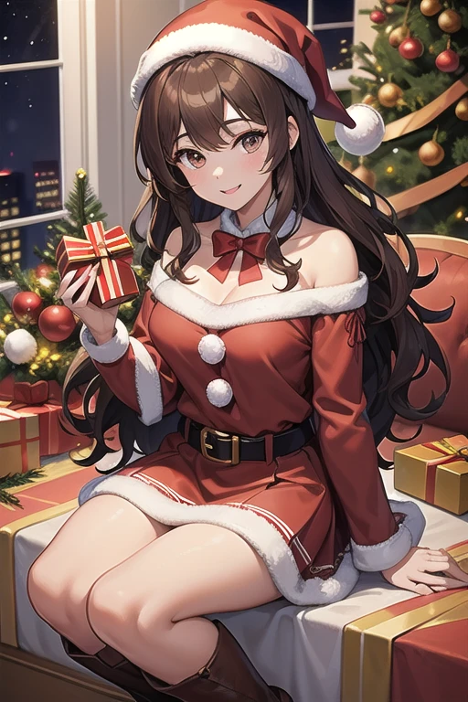 top-quality、Full limbs、complete fingers、Slender beauty、ssmile、knee high、Wear long boots、Christmas 、Sexy Santa、Too much skin exposure、PINK Underwear、Party Venue