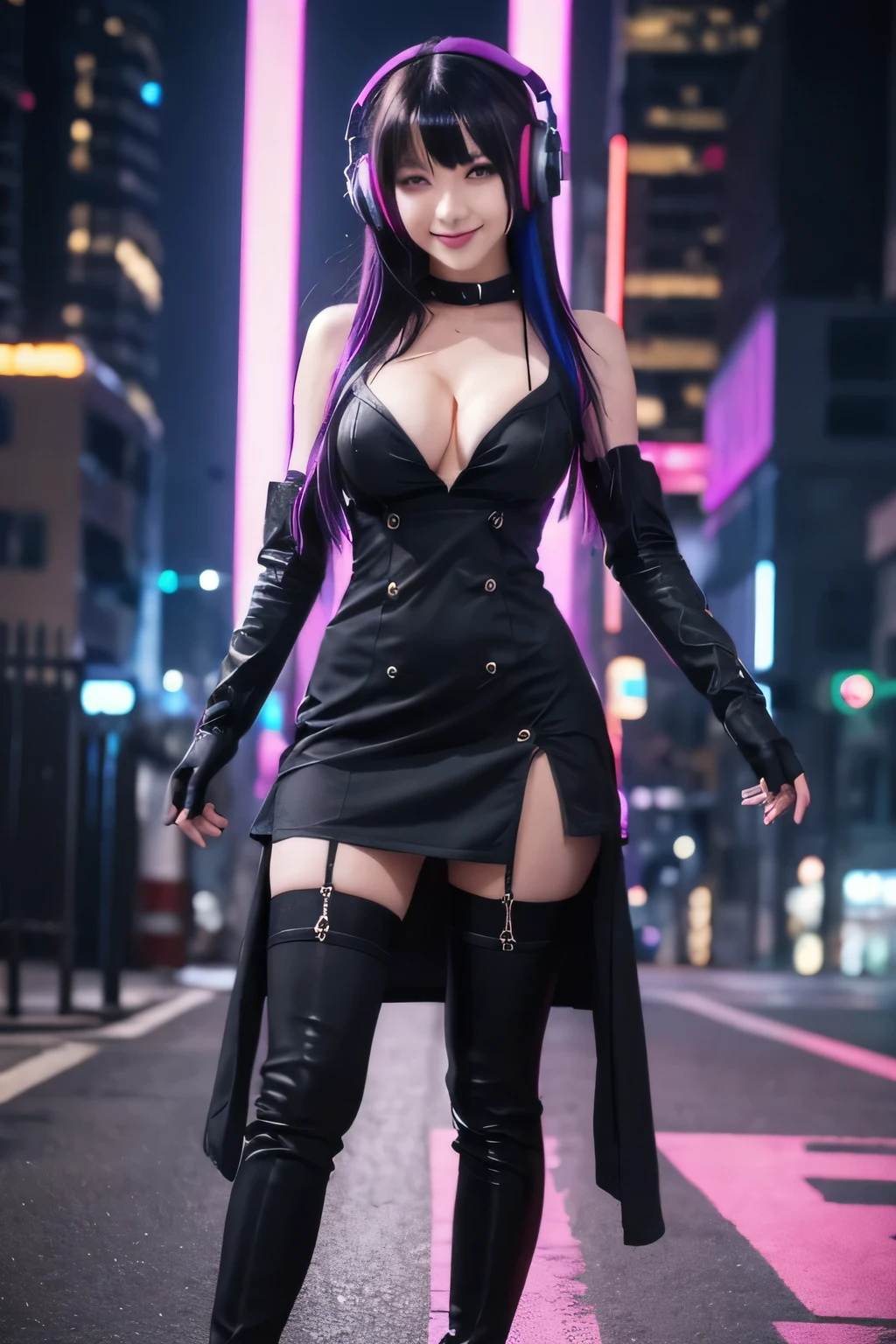 top-quality、​masterpiece、超A high resolution、(Photorealsitic:1.4)、Raw photo、Detailed CG image quality、cyberpunked、Beautiful fece、1girl in、(leather wizard hat:1.4)、(Leather Wizard Robe:1.4)、cleavage of the breast、(Thin Mirror Silver Latex Suit)、(Purple eyes), (radiant eyes), (Violent arc emanating from the fingers:1.4). detailed portrait、8K picture quality、bright colour、concept-art、Cinematic and dramatic atmosphere、foco nítido、Volumetric lighting、Cinematographic lighting、Wearing studio quality、(Colorful neon lighting from behind)、depth of fields、Ambient lighting、Blurred foreground、blurry backround:1.3、(rainy evening:1.4), (Severe lightning strike:1.4),