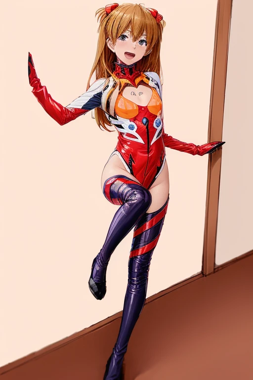 (( top quality)), ((masterpiece)), (be familiar with),  perfect face, indoor, bedroom,  watching viewers ,
One woman,  Soryu Asuka Langley,
 open mouth,  with an ecstatic expression , blush, smile,
 small tits,  flat chested, Young girl, Lori,  s,  girl,
 long hair,  twin tails,
Leg spread,