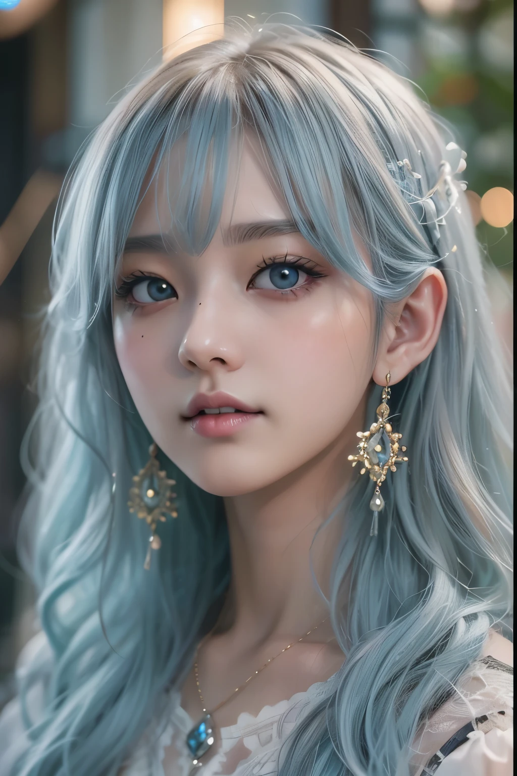 (Best Quality Detail)、realisitic、8K UHD、hight resolution、(1girl in:1.2)、The ultra-detailliert、High quality textures、intricate detailes、detaileds、Very detailed CG、High quality shadows、Detail Beautiful delicate face、Detail Beautiful delicate eyes、depth of fields、Ray traching、in her 20s、Pretty Kpop Girl、(Korean Urzan Face)、Slender face、(ulzzang -6500-v1.1:0.6)、pureerosface_v1、gloweyes、perfectbody、 look at viewr、(Best Quality Detail:1.2)、realisitic、8K UHD、hight resolution、(1girl in:1.2)、The ultra-detailliert、High quality textures、intricate detailes、detaileds、Very detailed CG、High quality shadows、Detail Beautiful delicate face、Detail Beautiful delicate eyes、depth of fields、Ray traching、in her 20s、Pretty Kpop Girl、(Korean Urzan Face)、Slender face、(ulzzang -6500-v1.1:0.6)、teak、Glossy lips、、high-level image quality, The highest image quality, top-quality, Photorealsitic, ultra-detailliert, photos realistic, 4K 8K UHD Full Color RAW Photos, Fuji Film(Medium format), Hasselblad, Carl zeiss, Incredible dynamic range photography(UTIL_Art by Smoose-768:1.1),hight resolution, High pixel count, clear details, crisp image, Natural color reproduction, Noise Reduction, High fidelity, qulity, Software Improvements, Upscaling, Optimized algorithms, Pro-level retouching, (Jewelry Accessories)、(Brown-eyed)、(Light blue hair), (long)、(Layered Hair Style), Description beautiful delicate hair、(Black Gothic Lolita)、White flowers all over the wall、