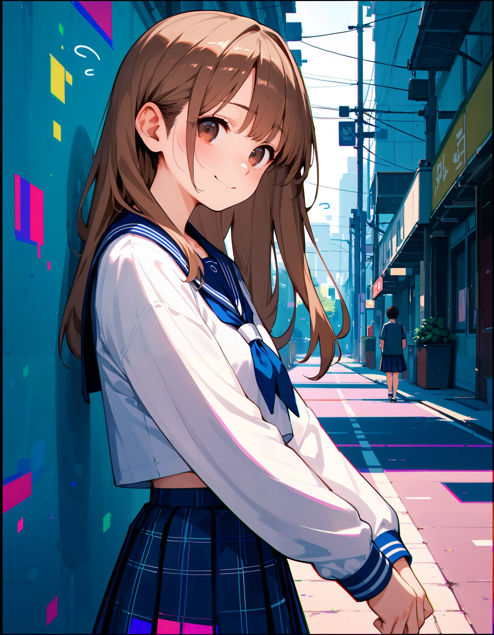 masterpiece, best quality, girl, shirt, mini skirt,, loli,10 years old,,, school,cell animation,profile,,striped panties,twin tail hair skirt lift,,blunt bangs