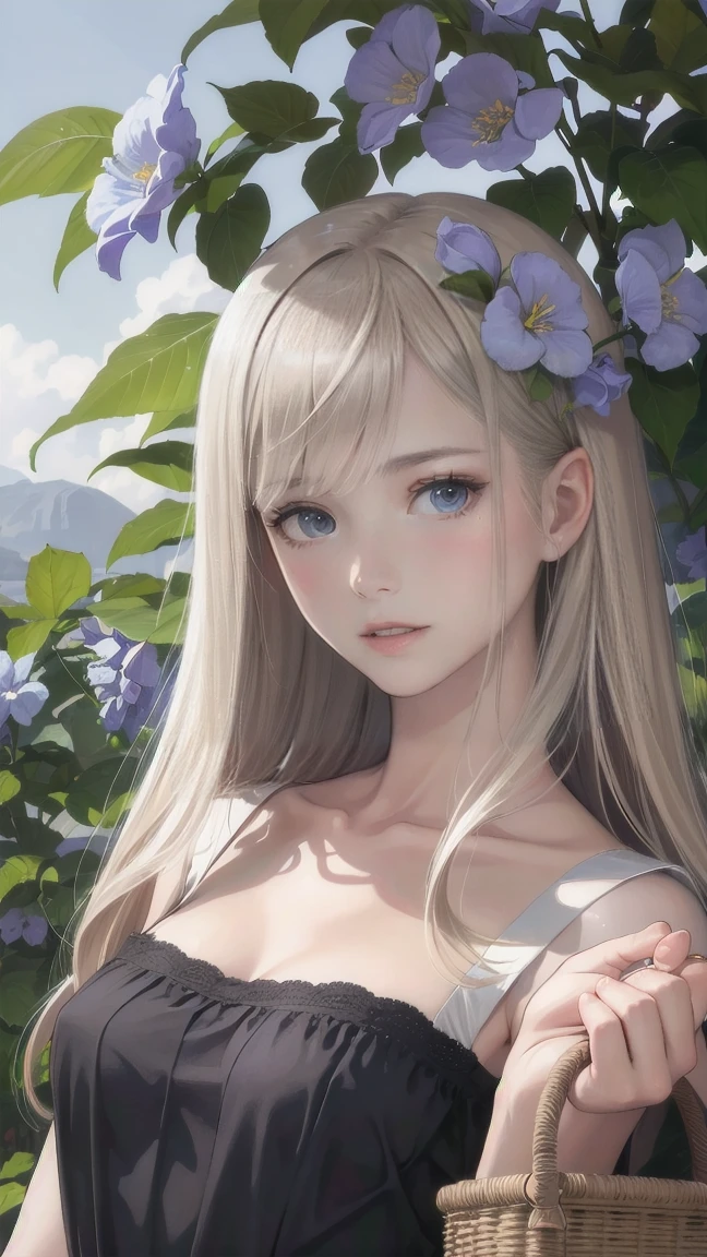 1girll,herry blossoms, 1girll, tree, Solo, aurora, Fireworks, Long_Hair, glowworm, Light_Particle, Pine_tree, snowflower_Background, Milky_way, mid air_Fireworks, headdress, arms behind body, Blue_Eyes, Smile, Face focus,Photorealistic:1.4 Detailed face,Detailed eyes,Shiny skin,full bodyesbian,Close up,looking a viewer,Naked