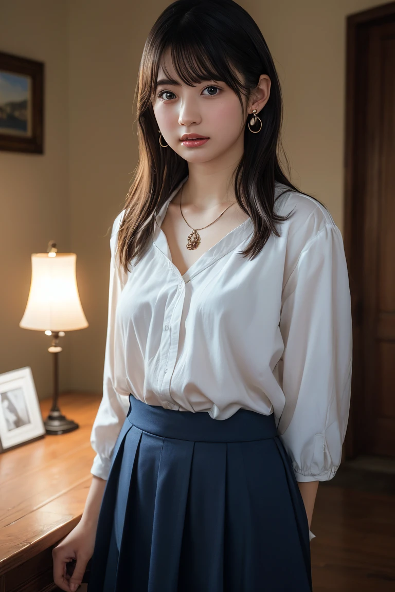 Ulzzang-6500-v1.1, (RAW Photos:1.2), (Photorealistic), (See through:1.3), (Genuine:1.4), 上流階級の魅惑的なwoman、1woman、luxury silk blouse:1.2, (Ultra-realistic pantyhose:1.2), Without skirt、Sit at the bar counter、Crossing your legs、Attractive appearance、