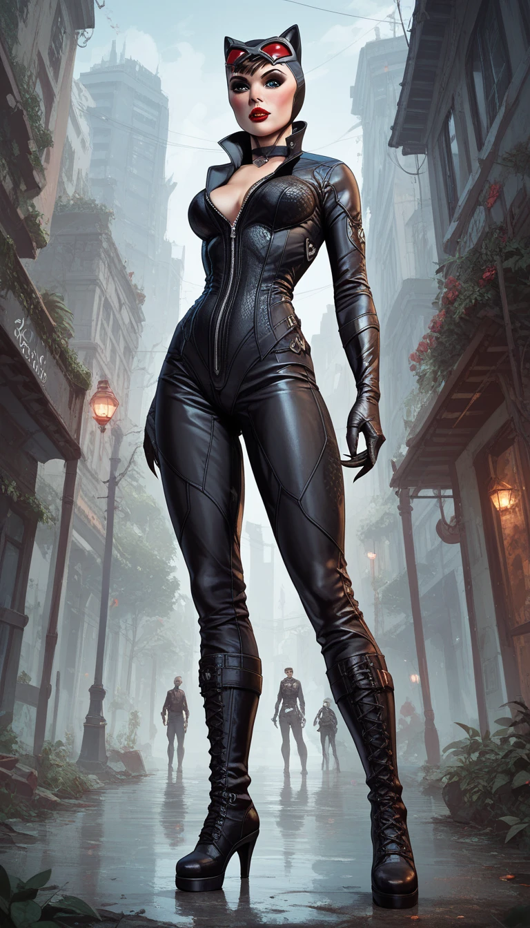 white hair,catwoman, goth, standing, fullbody