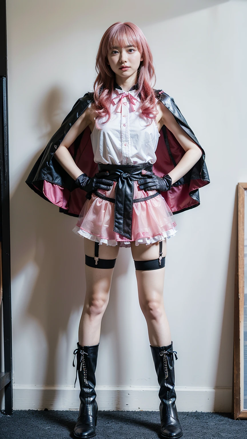 (photorealistic:1.6),(High resolution:1.6),(solo, one girl:1.5),(cute girl),(Japanese:1.3),(droopy eyes),(large eyes:1.4),(dark pink hair:1.3),(Rounded bob hair:1.1),(sweet smelling girl),chuuChloe,(Bangs Bangs:1.3),(Shy smile:1.5),(glimpse panties),(Lifted Skirt:1.5),(Girl showing panties:1.4),(choker:1.2),(studded leather wristband:1.1),(lace),(ribbon),(Ruffles:1.3),(Mini Thong:1.3),(punk style clothes),(graffiti on wall),(Heavy eye makeup:1.5),(girls who like punk rock),(Plaid skirt),(Black punk rock shirt:1.3),(Gothic Lolita fashion:1.3),(Front lighting),(Brightened up photo),(Flat chest),(Color tights),(Jumper skirt),