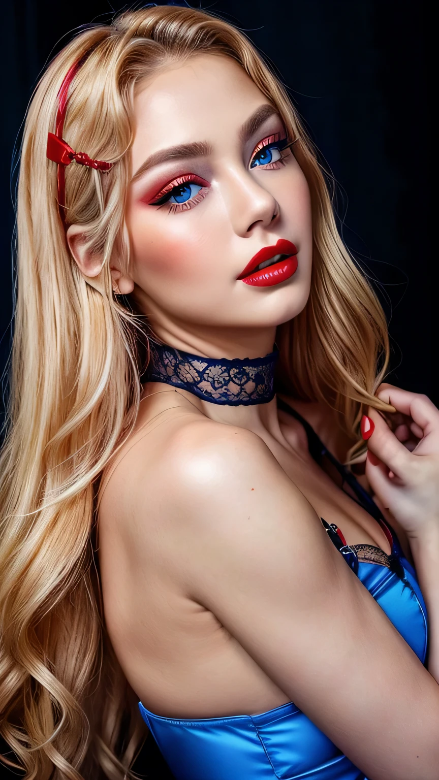 Photo of dress red gothic sexy, blonde, eyes blue Woman, Summer,