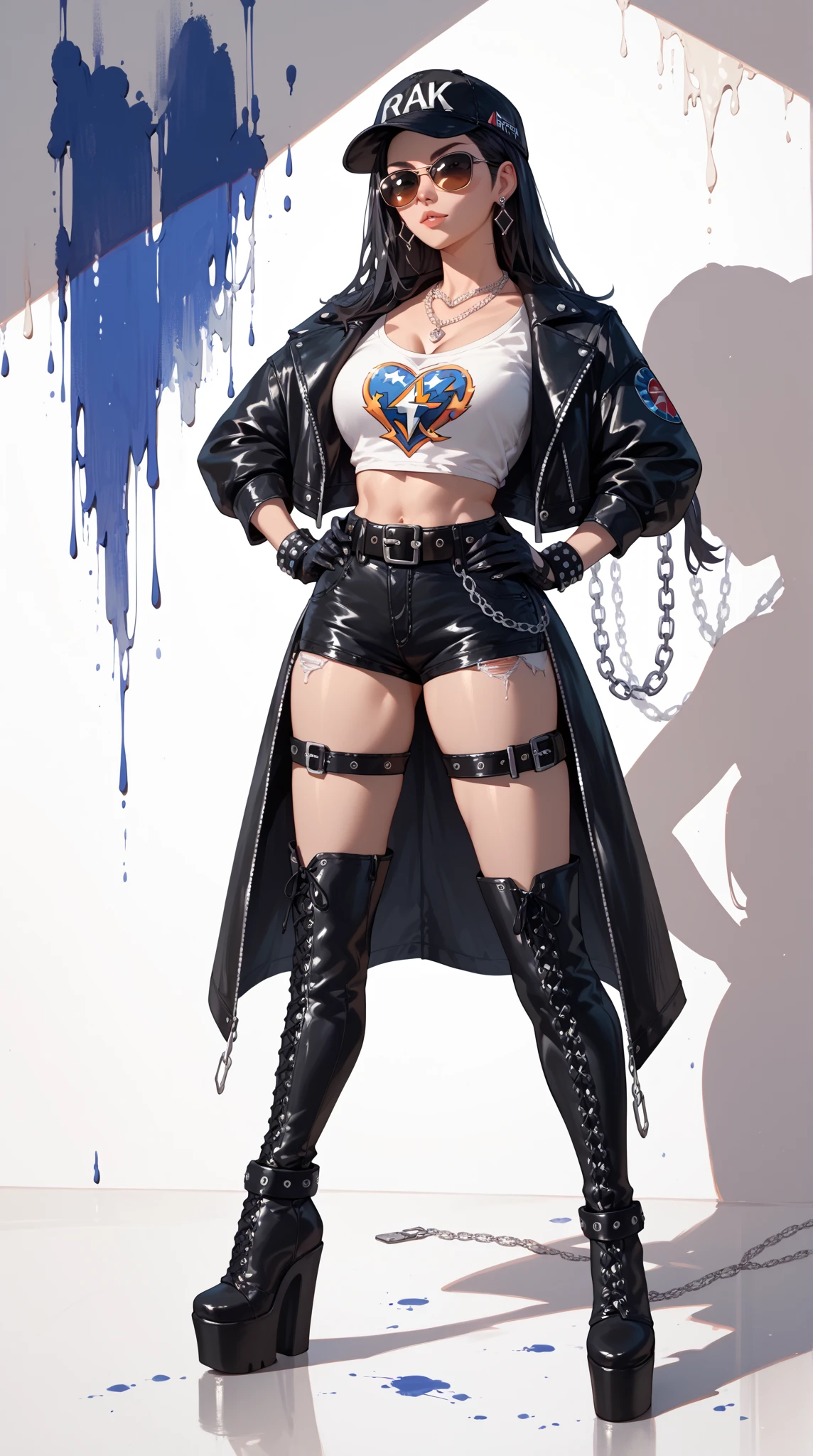 (high resolution, pixel perfect, gorgeous illustrations), (hyper quality, muste piece, etheric: 1.4), ((nsfw)), (cowboy shot), face focus, ((1girl)), (boyish, cheeky girl), (((teenage girl))), (hairy_woman), (((((punk))))), hot Rocker punk girl, ((((skirt lift, open stance)))), cool atmosphere, yellow eyes, silver hair, ((((punk_hair, very_short_hair, slicked_back_hair)))), (((piercing))), eyelid_piercing, nose_piercing, ((Exquisite face)), ((black_lips)), tattoo, ((((muscular_female)))), (ideal ratio body proportions, slender, small breasts), fighter, (((bitch))), ((china dress)), ((((cameltoe)))), shiny skin, gleaming skin, simple background,