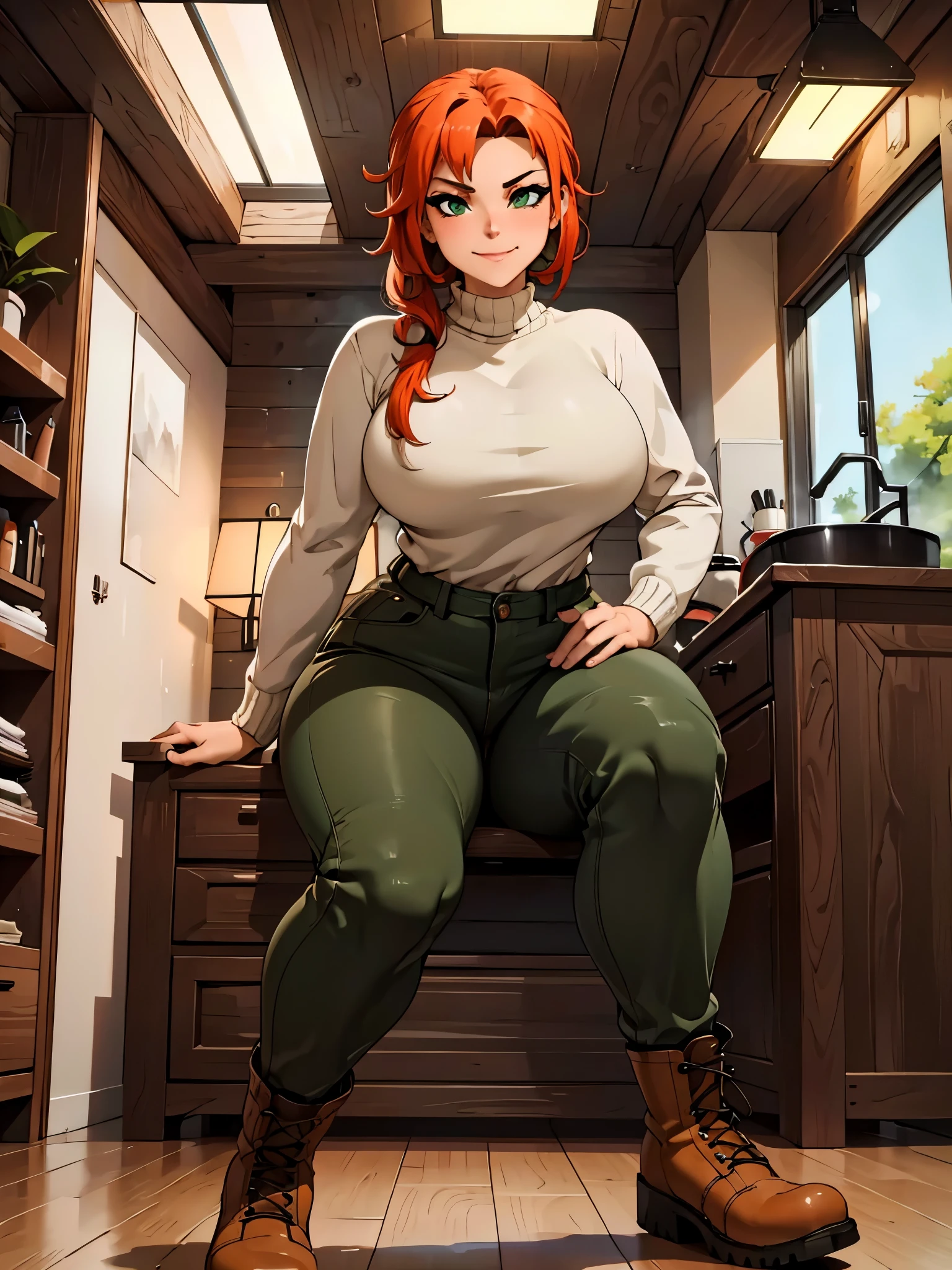 (best quality,4k,8k,highres,masterpiece:1.2),ultra-detailed,realistic:1.37,portrait, anthro very sexy bandicoot  girl lesbian bluehead, hair, beautiful green eyes, seductive, warm sweater, hants to camouflage pants, army boots, smirking, cozy lighting, vibrant colors. Futanari, lewd,    night, crotesc , penis, 