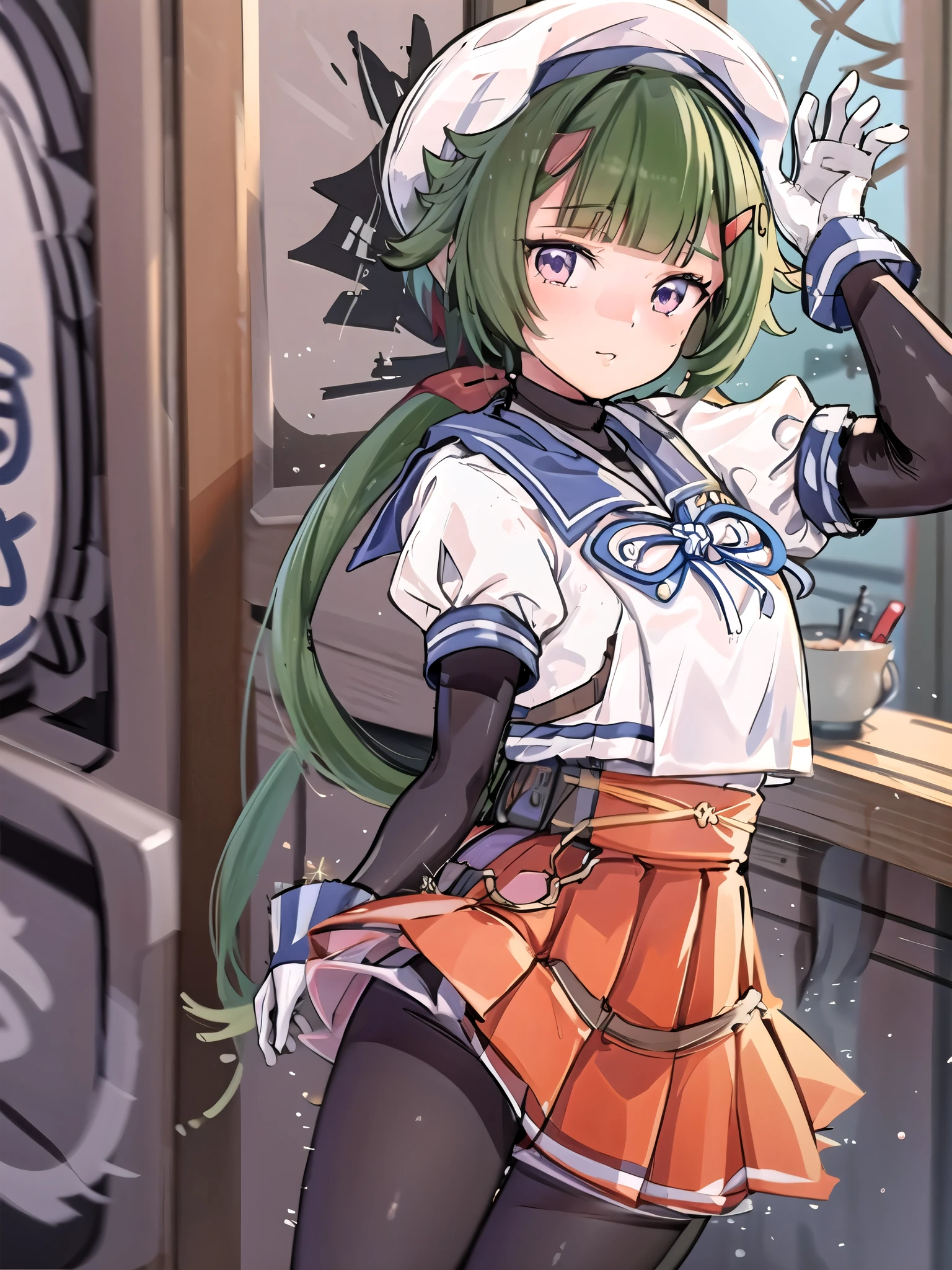 Anime girl in a sailor outfit standing in front of a clock - SeaArt AI