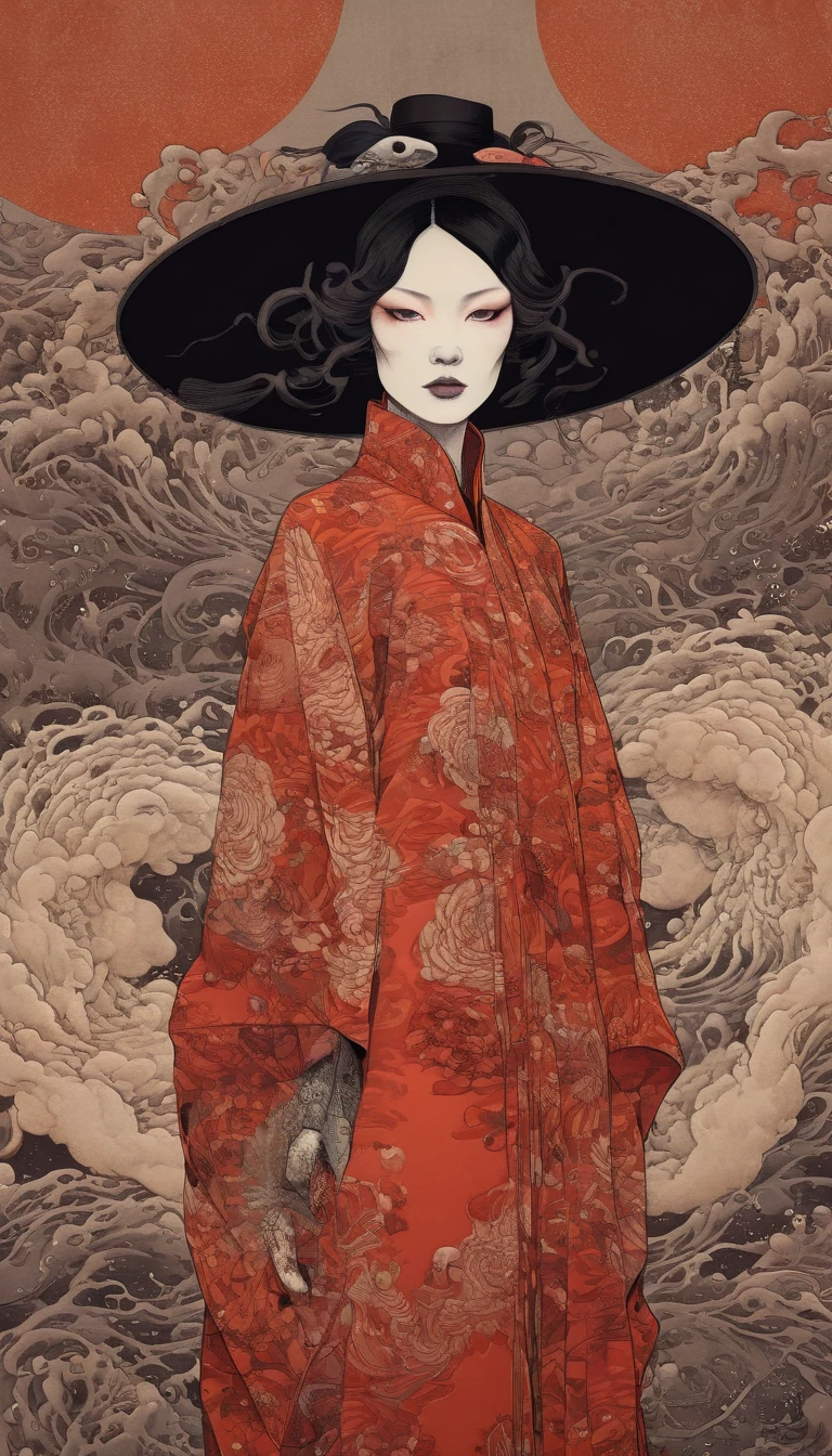 by Tsutomu Nihei ,( strange but extremely beautiful:1.4),( masterpiece,  best quality :1.4),dans le style de nicola samori,Mante, Art Ukiyo-e,Page de style d&#39;Erik Madigan Heck,portrait,illustration,dessin,contour,bold contour,Symmetry ,conception de tatouage ,page de style Alex Gross