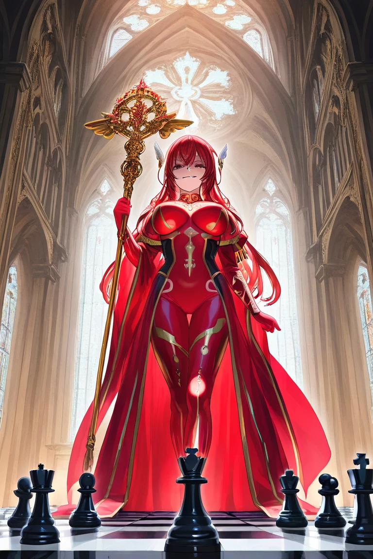 anime - style image of a woman in a red dress in a church, redhead queen in heavy red armor, cushart krenz arte chave feminino, female redhead templar, lady in red armor, beautiful female cleric, high detailed official artwork, 极其详细的Artgerm, highly detailed exquisite fanart, I was the point, Anime goddess, red-haired goddess