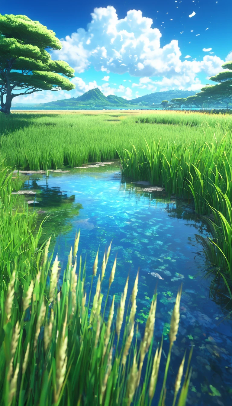  Peacock ,  vast blue sky and fluffy clouds  、 and wetlands visible   ,  tall grass stones  , ,   Shinkai Makoto Cyril Roland , アニメart壁紙4K, アニメart壁紙4K, Animated background, アニメartの壁紙 8k, Animated background art,   animated landscape wallpaper ,   amazing wallpaper  , High Definition Wallpapers , 4k anime wallpaper, 4k anime wallpaper, 牡羊座モロスart,art： Bob Beery   , アシュリーウッドartAI,   Greg Rutkowski  (vision)(Blurry effect  )