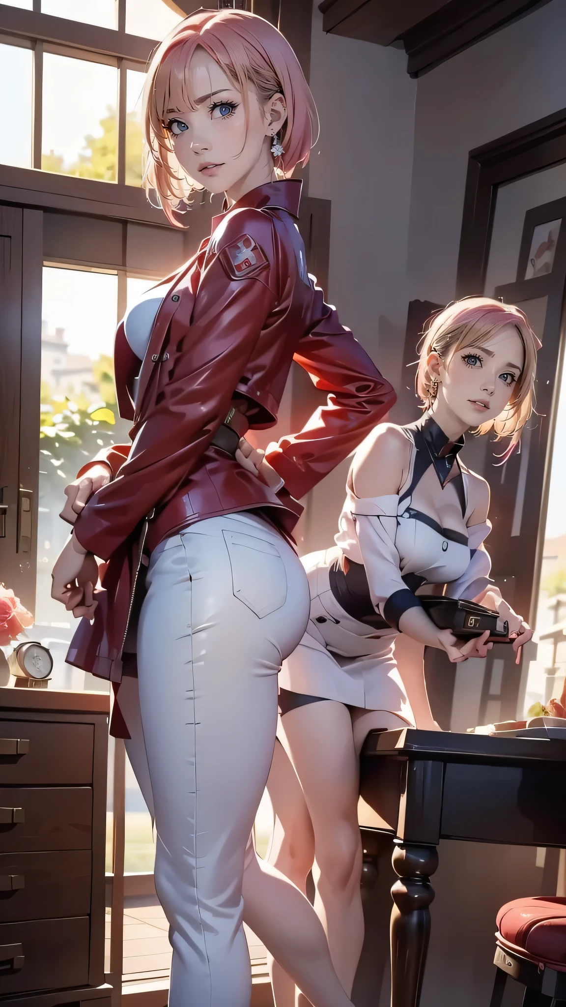 (1 Girl Solo, 1 Sexy Woman, Red Hair, Bob Cut, Sport Bra, Broomer, CowBoy Shot:1.4), (Beautiful gym:1.2), Smile, (( Beatiful Eyes, Detailed Eyes, textured skin, Beautiful skin,)), ((Anatomically Correct:1.3)), (Close-Up:1.2), Hard Lighting, Cinematic Light, (depth of field), Look at viewer, (Futuristic Portrait), no futuro telhado de luz neon, SSCI - FI e Fantasia, intrincado e muito bonito e elegante, altamente detalhado, pintura digital, art-station, arte conceitual, smooth and sharp focus, illustration, Arte de Tan Zi e Ayanamikodon e Alphonse Mucha e Wlop