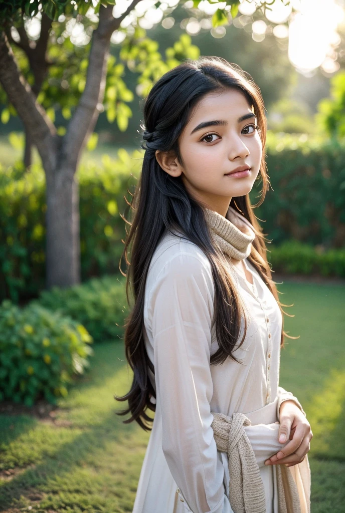  In this image, a young, 20-year-old Indian girl stands gracefully against a soft sunset backdrop. Her long, dark hair is loosely braided, with strands gently framing her face. She’s wearing a pastel-colored traditional kurti paired with a flowy scarf that lightly sways with the breeze. Her big, almond-shaped eyes glimmer with curiosity, and her gentle smile radiates warmth. The light of the setting sun casts a soft glow on her skin, enhancing her natural beauty.
She is captured in a moment of reflection, gazing into the distance. The background is a lush garden with blooming flowers and greenery. The colors around her are vibrant, creating a contrast with her calm and composed demeanor. This image symbolizes the quiet beauty of everyday moments, with the girl representing simplicity, grace, and youthfulness.
Text Overlay Suggestions:
"Every moment holds beauty; all you have to do is look."
"She carries the world in her eyes and serenity in her heart."
"Graceful, young, and full of dreams."
Caption for the post: "Capturing the essence of simplicity and charm, she reminds us that beauty lies in the little things around us.