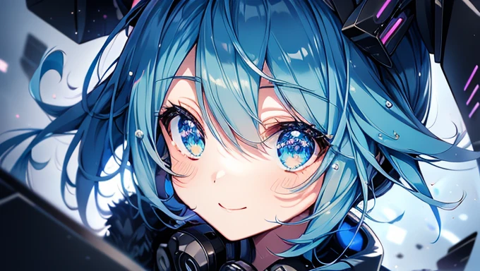 Alone,It's Miku , synthesizer，  vocaloid  ，   Sona is a Slender    ,  Hatsune Miku ,  Hatsune Miku  portrait, portrait of  Hatsune Miku , Hatsune Miku が魔法のsynthesizerを弾く ， top quality、    Masterpiece ，((happy Synthesizer))、  closes the eye，smile，fun，synthesizer charming anime girl , Noteが流れる，music， sparkling sound  ，Note，Synthesizer，Music note efect